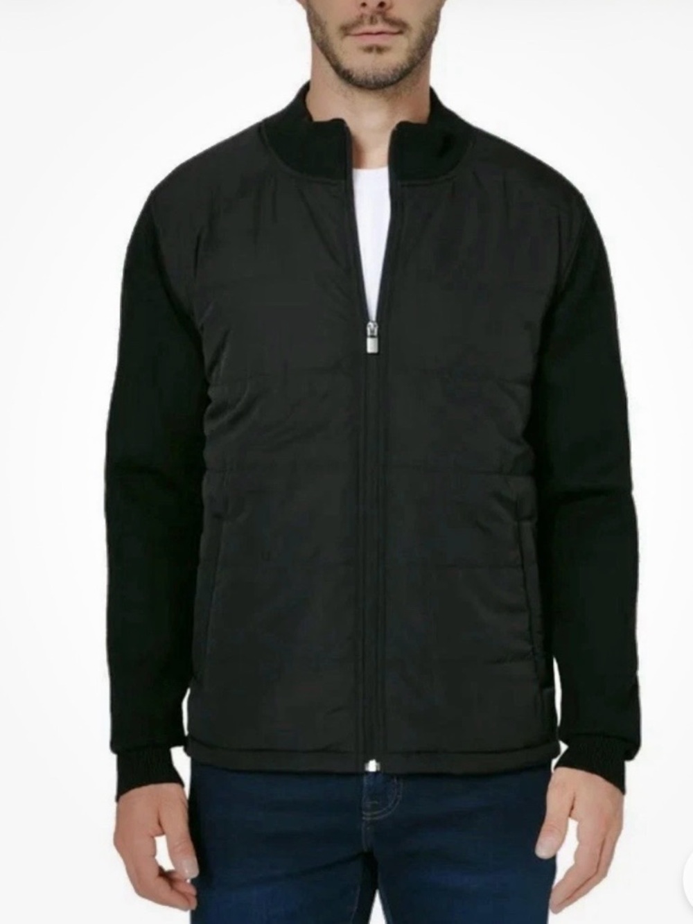 NEW INFINITY Men’s Mixed Media Black Quilted-Lightweight Zip Jacket M